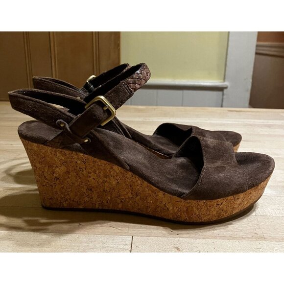 UGG Womens D’ALESSIO Suede Platform Wedge Slingback Sandals Size 9 Brown SP EXC - Picture 1 of 12